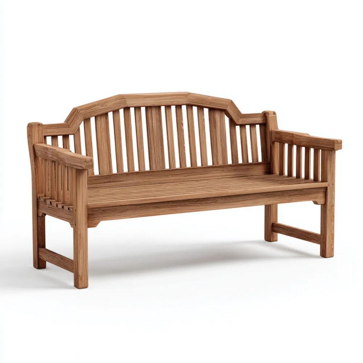 Dwuosobowa drewniana ławka zewnętrzna brązowa 150 x 65 x 90 cm z łukowym oparciem