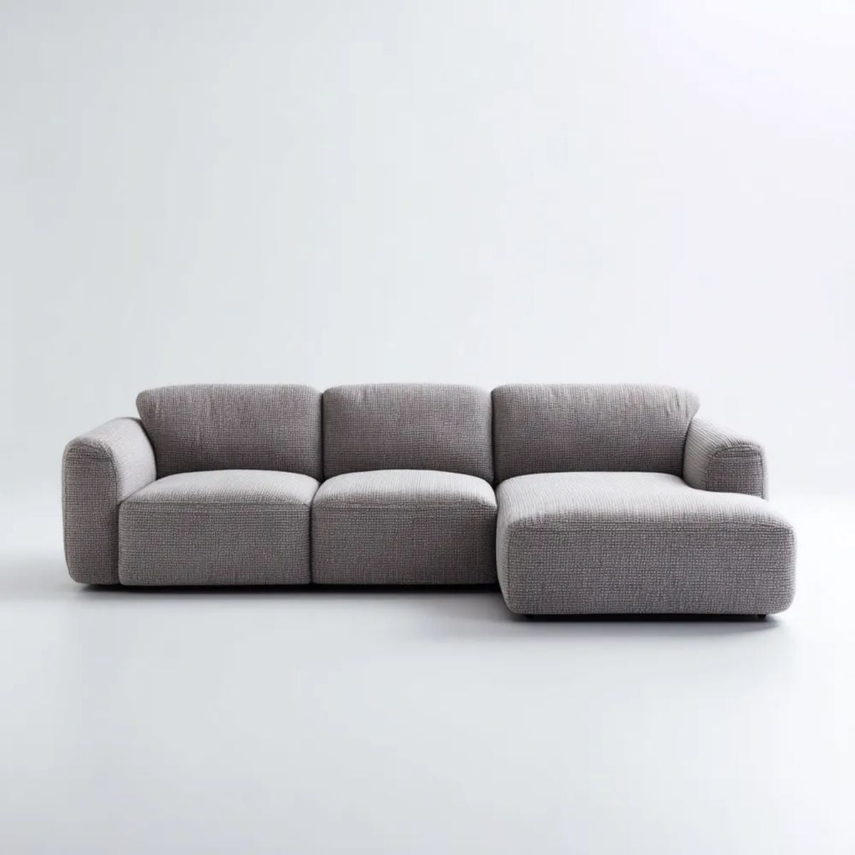 Szara sofa narożna z prawostronnym szezlongiem, tapicerka poliestrowa, 280 × 165 × 85 cm
