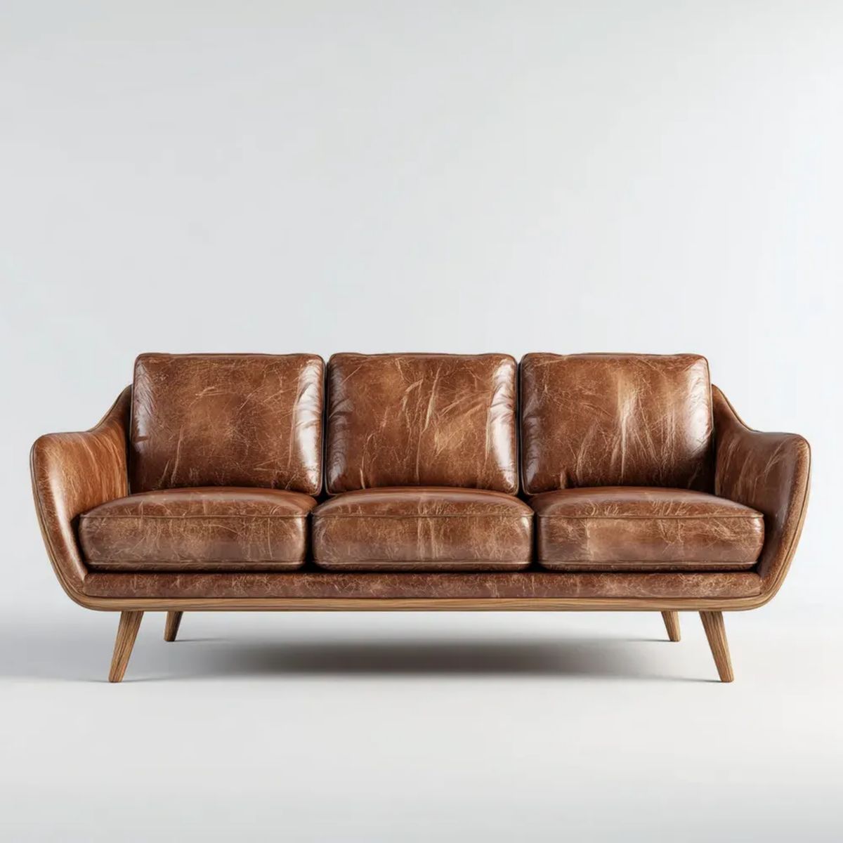 Trzyosobowa sofa brązowa z tapicerką z PU, 210 × 90 × 85 cm