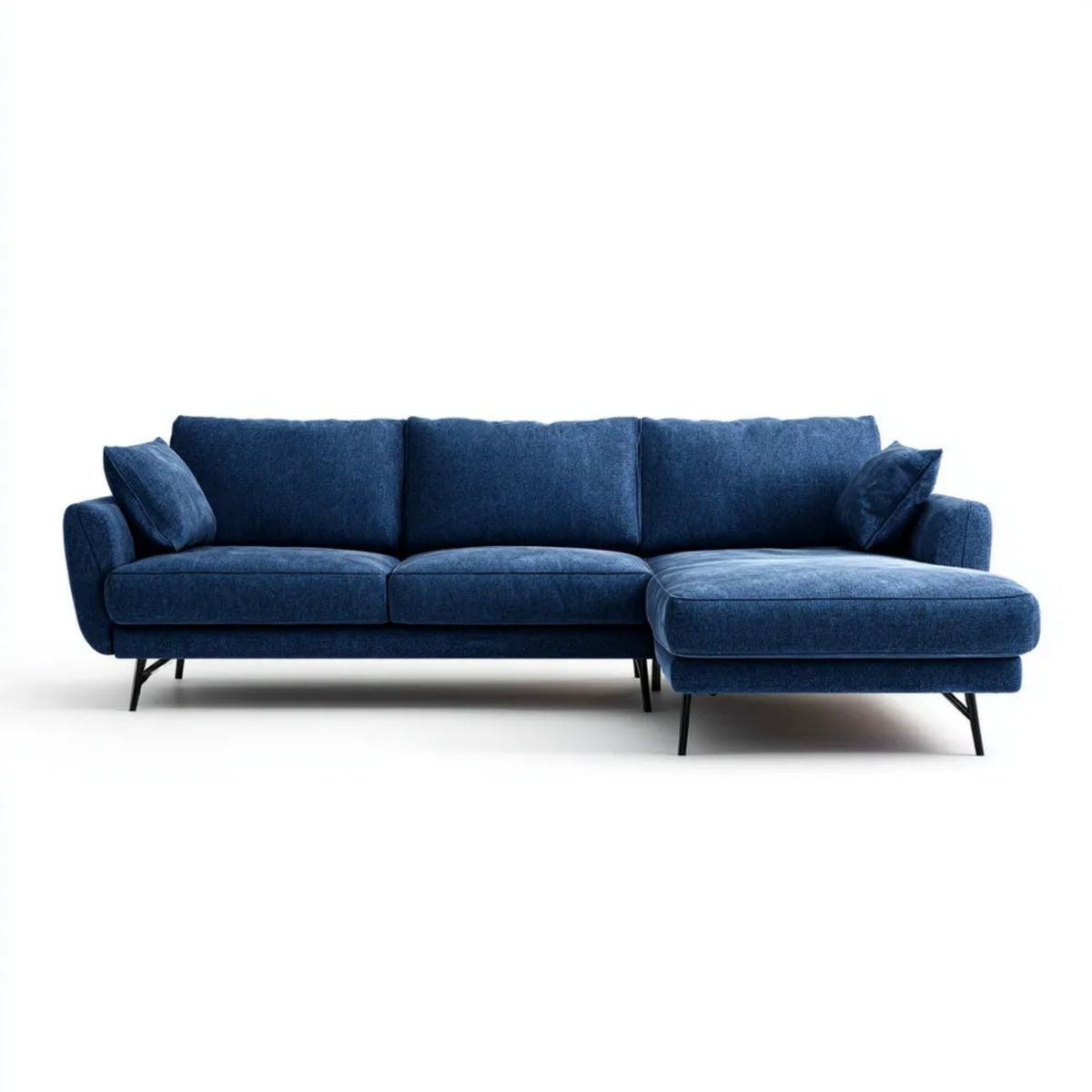 Granatowa sofa narożna z prawostronnym szezlongiem, tapicerka poliestrowa, 260 × 160 × 85 cm