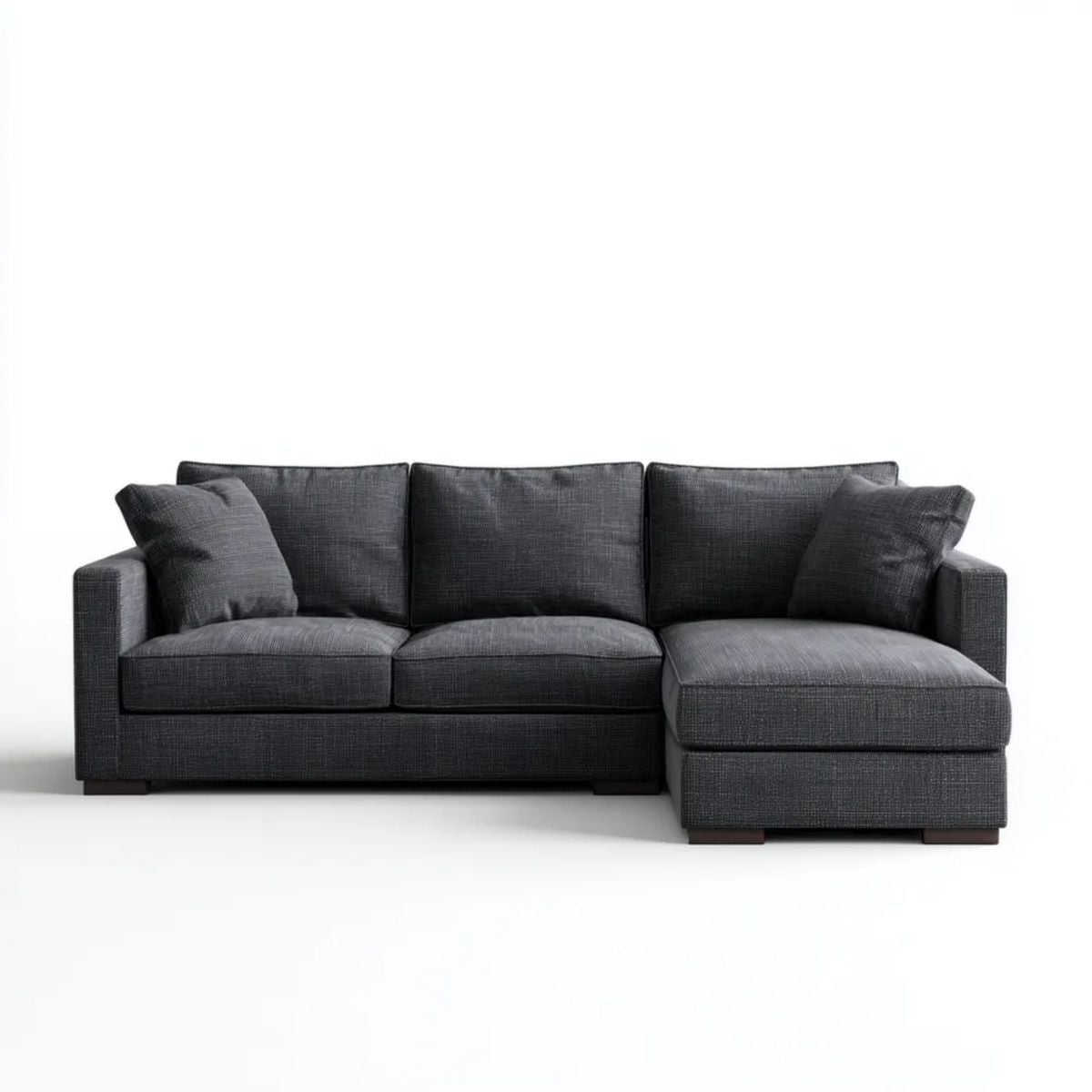 Grafitowa sofa narożna z prawostronnym szezlongiem, tkanina poliestrowa, 250 × 160 × 85 cm