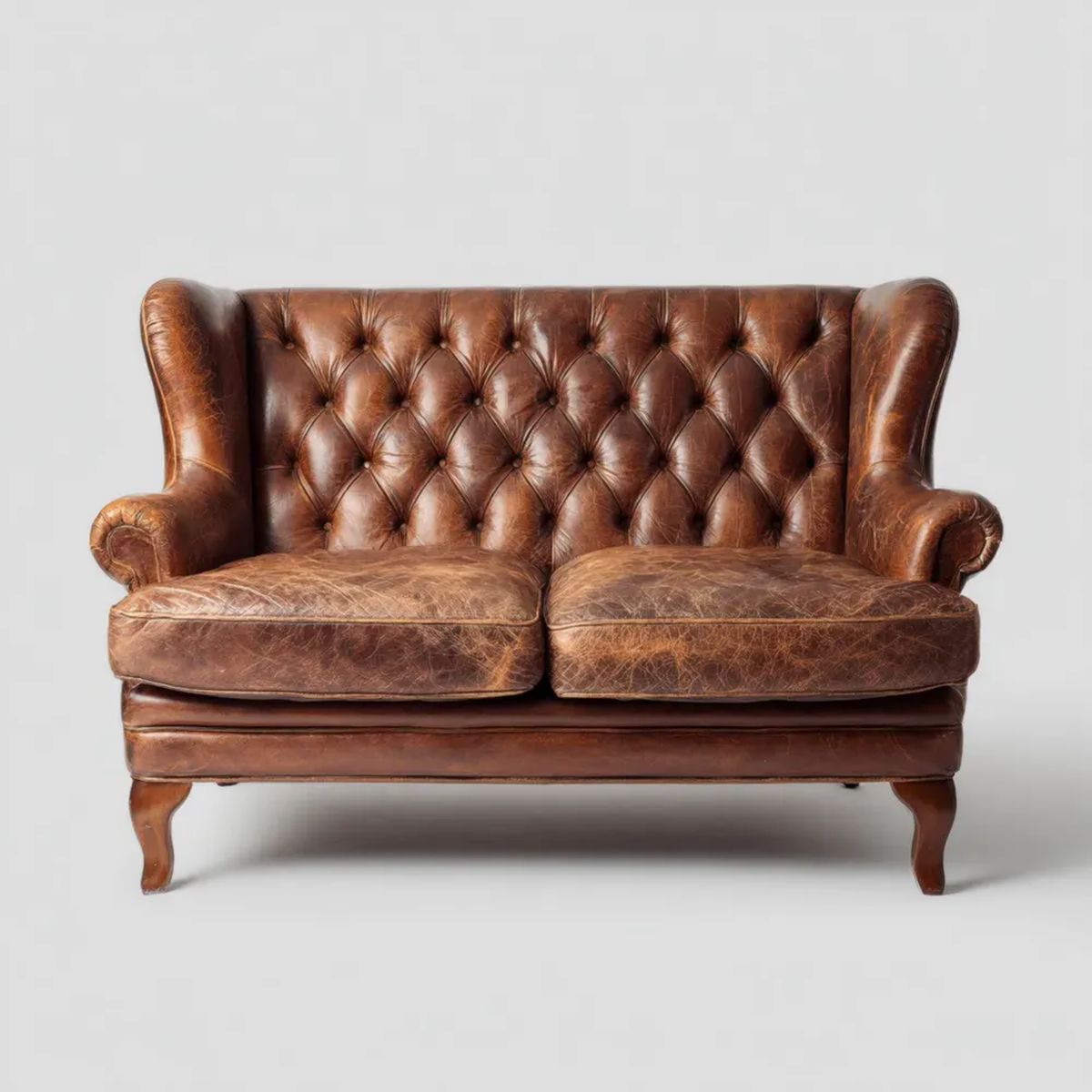 Dwuosobowa sofa Chesterfield brązowa ze skóry PU 145 x 90 x 105 cm