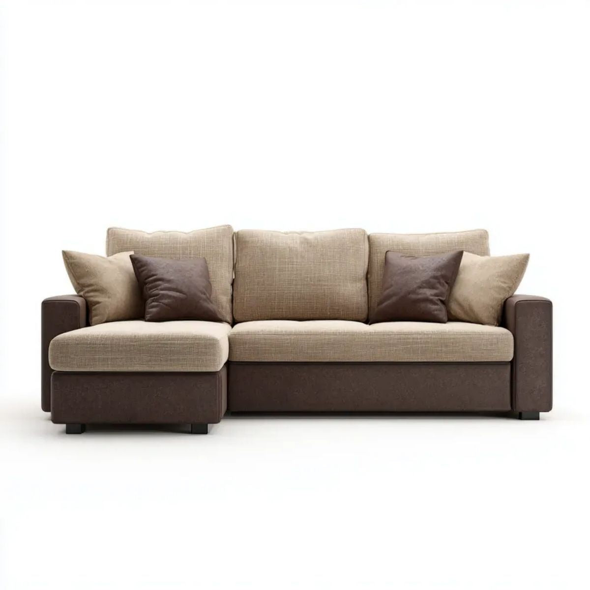 Sofa 3-osobowa z lewostronnym szezlongiem beżowo-brązowa, tapicerka poliestrowa i ekoskóra PU, 250 x 95 x 85 cm