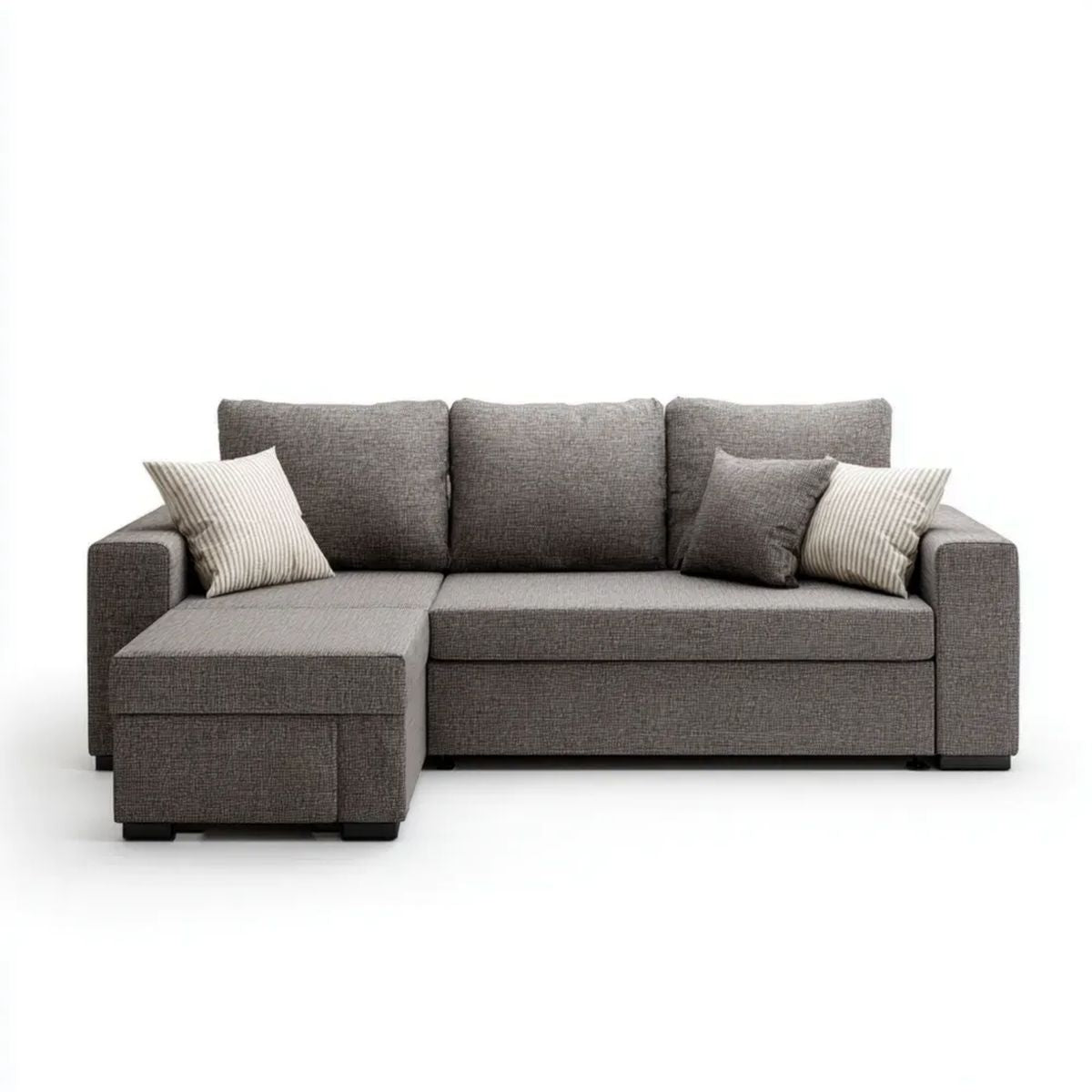 Lewostronna sofa narożna w kształcie L z tkaniny, szara, 260 × 160 × 88 cm