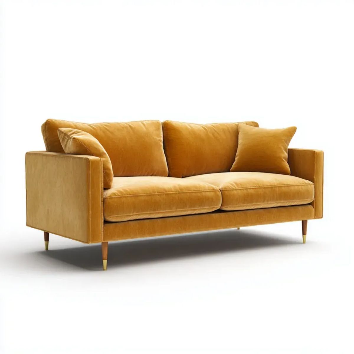 Musztardowa sofa dwuosobowa z aksamitu poliestrowego 180 × 85 × 85 cm