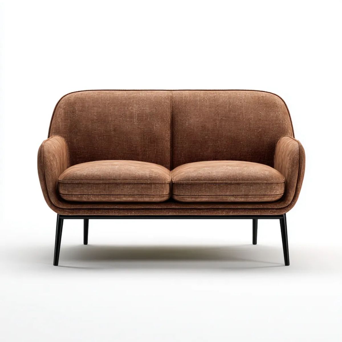 Brązowa sofa dwuosobowa z aksamitu poliestrowego 140 x 80 x 78 cm, zaokrąglona
