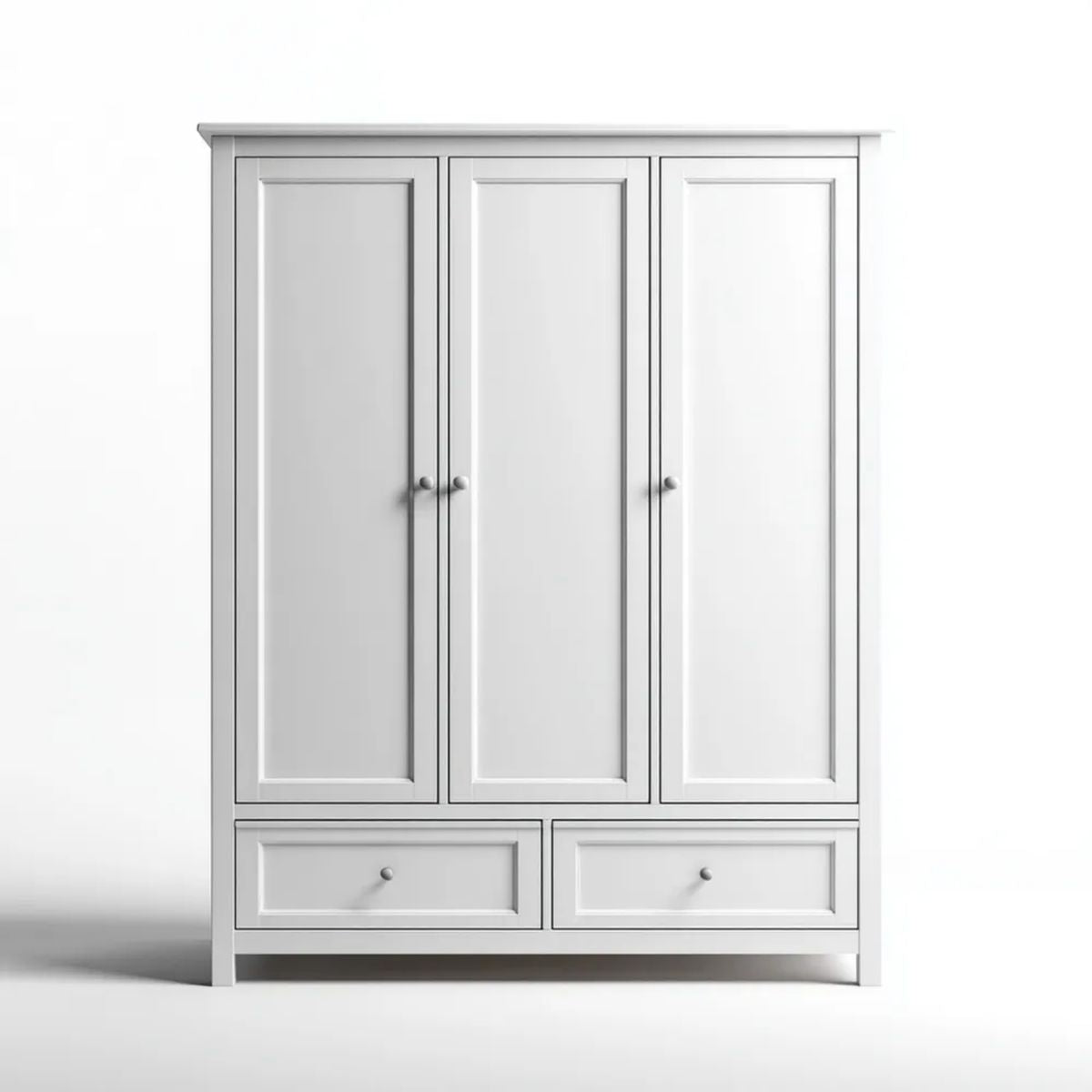 Biała szafa trzydrzwiowa z płyty MDF, 120 x 52 x 200 cm, z 2 szufladami