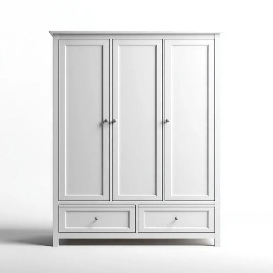Biała szafa trzydrzwiowa z płyty MDF, 120 x 52 x 200 cm, z 2 szufladami