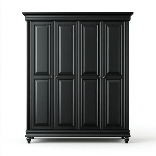 Czarna czterodrzwiowa szafa z płyty MDF 200 × 60 × 220 cm