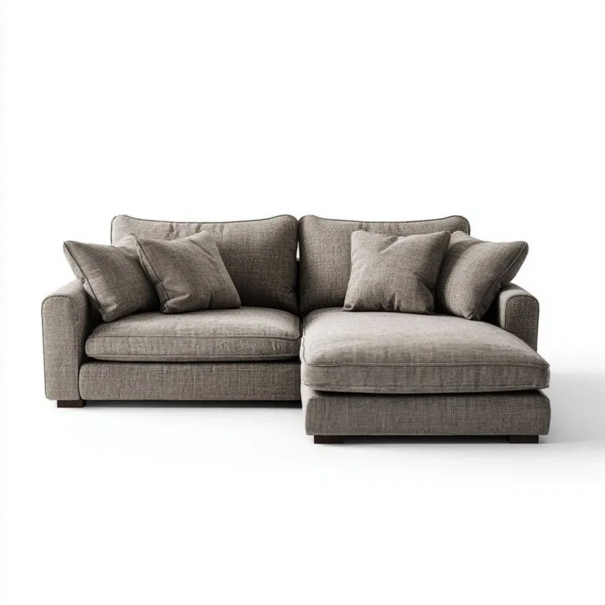 Prawostronna sofa narożna z szezlongiem z tkaniny poliestrowej, szara, 250 × 160 × 85 cm