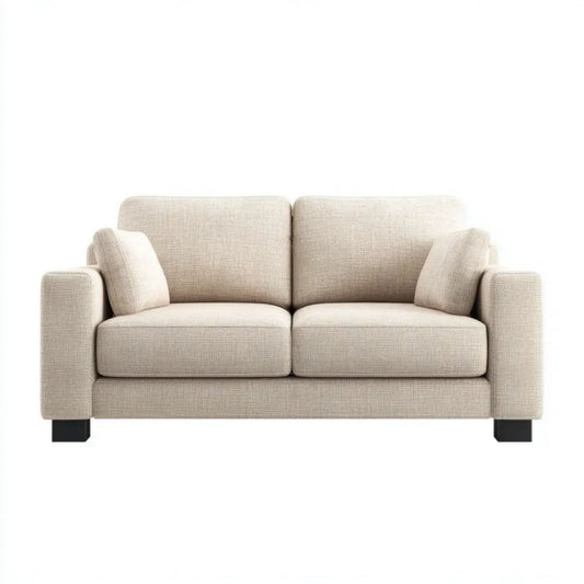 Beżowa sofa dwuosobowa z tapicerką poliestrową 160 x 85 x 86 cm