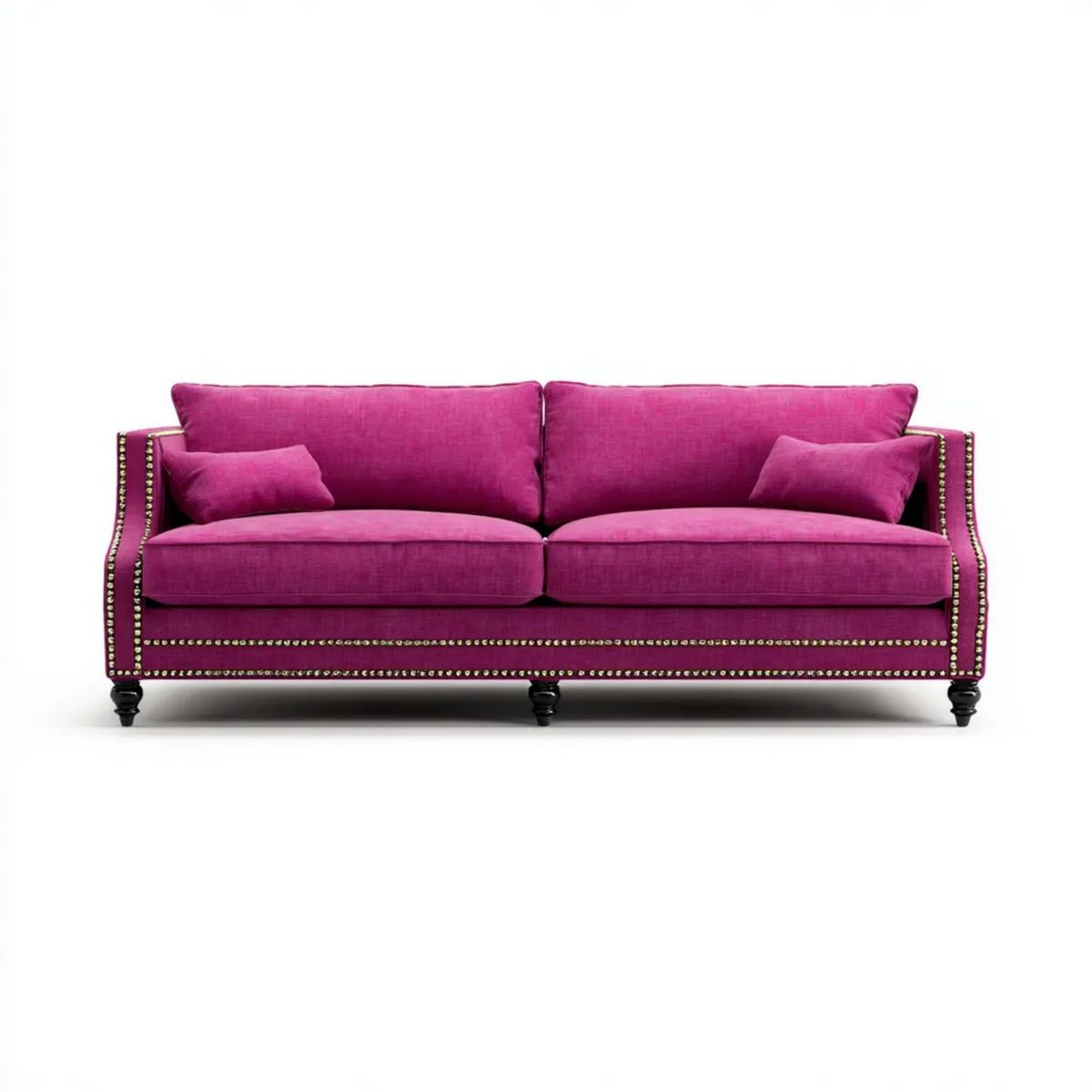 Trzyosobowa sofa z tapicerką z aksamitu poliestrowego, fuksja, 220 x 90 x 86 cm