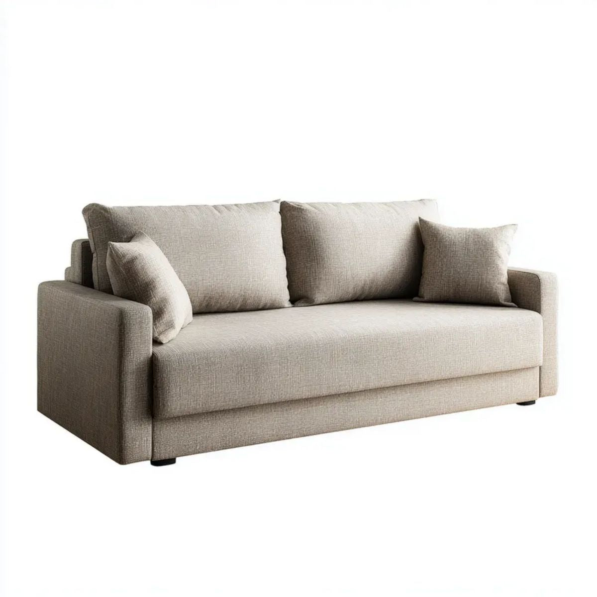 Sofa trzyosobowa beżowa z tapicerką poliestrową, 220 x 95 x 85 cm