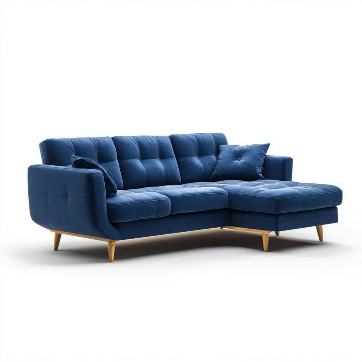 Granatowa sofa narożna 3-osobowa z prawostronnym szezlongiem, tapicerka poliestrowa, 250 x 160 x 85 cm