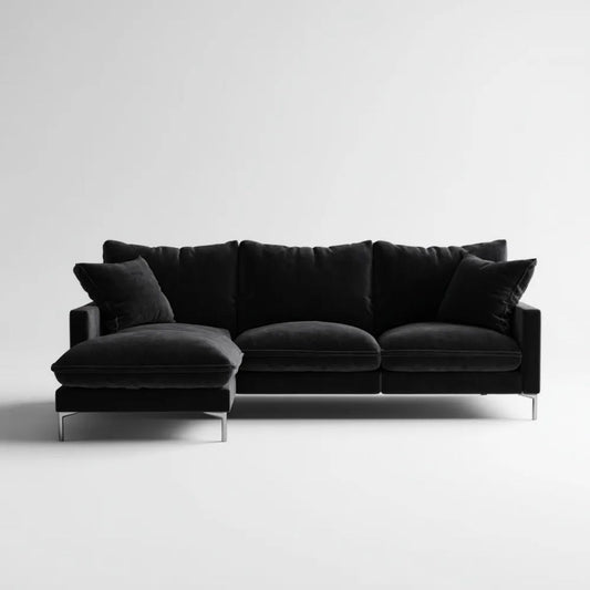 Lewostronna sofa narożna 4-osobowa w kształcie L, czarna, aksamitna, 280 × 170 × 85 cm