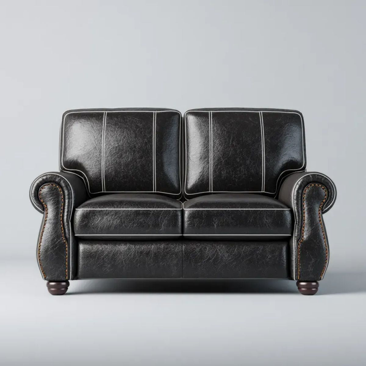 Dwuosobowa sofa ze skóry syntetycznej PU, czarna/ciemnobrązowa, 160 × 90 × 95 cm