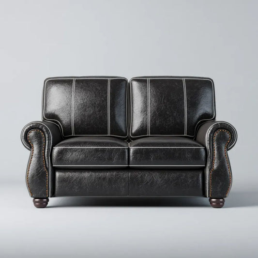 Dwuosobowa sofa ze skóry syntetycznej PU, czarna/ciemnobrązowa, 160 × 90 × 95 cm