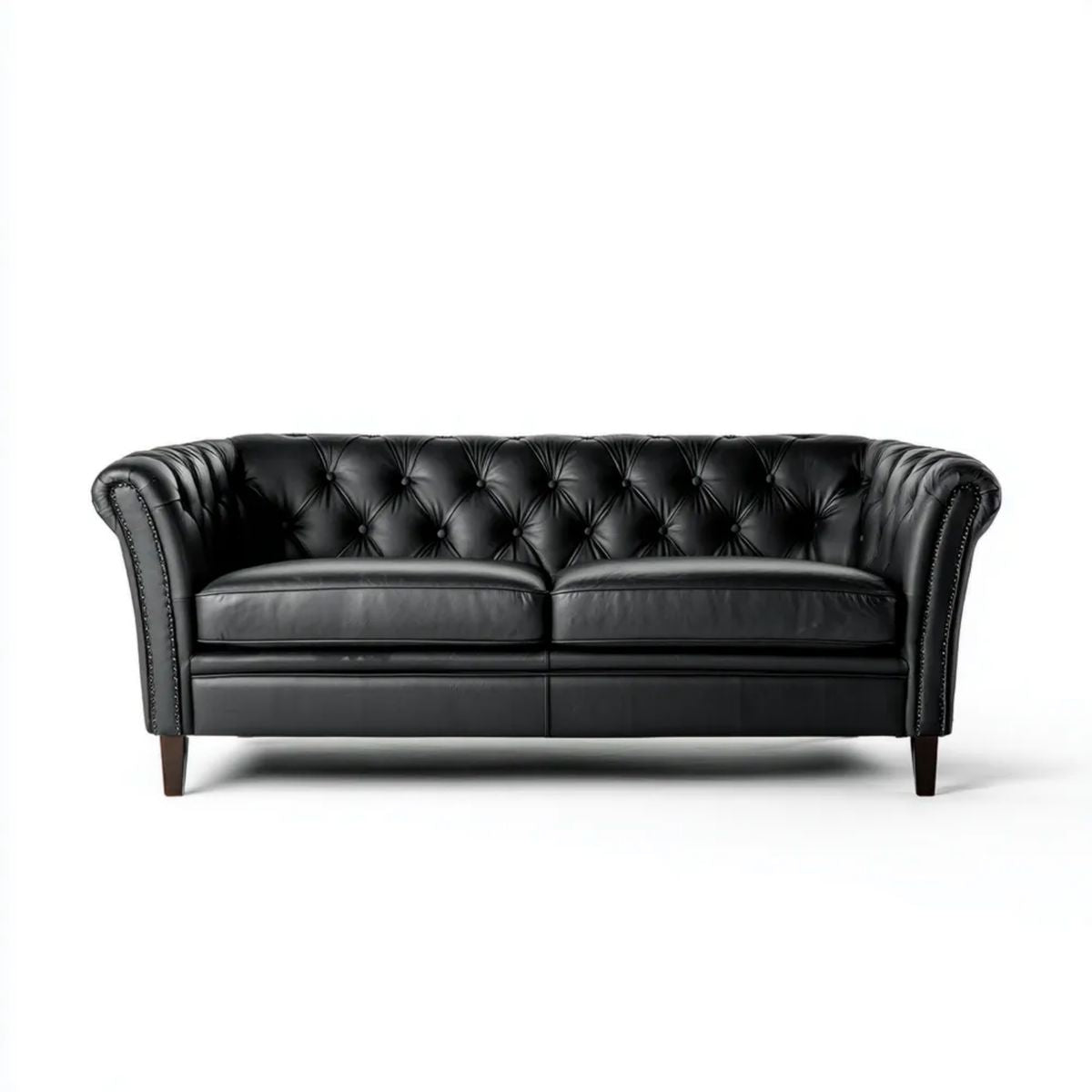 Dwuosobowa sofa Chesterfield ze skóry syntetycznej, czarna, 170 × 90 × 75 cm