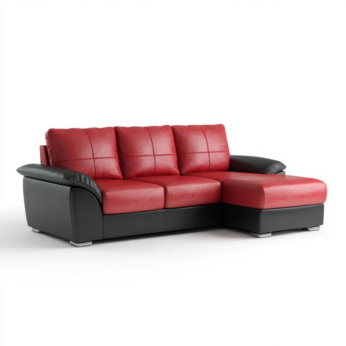 Prawostronna sofa narożna 3-osobowa ze skóry PU, czerwona/czarna, 260 × 160 × 85 cm