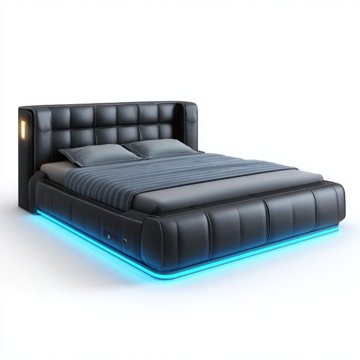 Czarne łóżko podwójne LED z tapicerką PU 180 x 200 cm, 230 x 210 x 115 cm