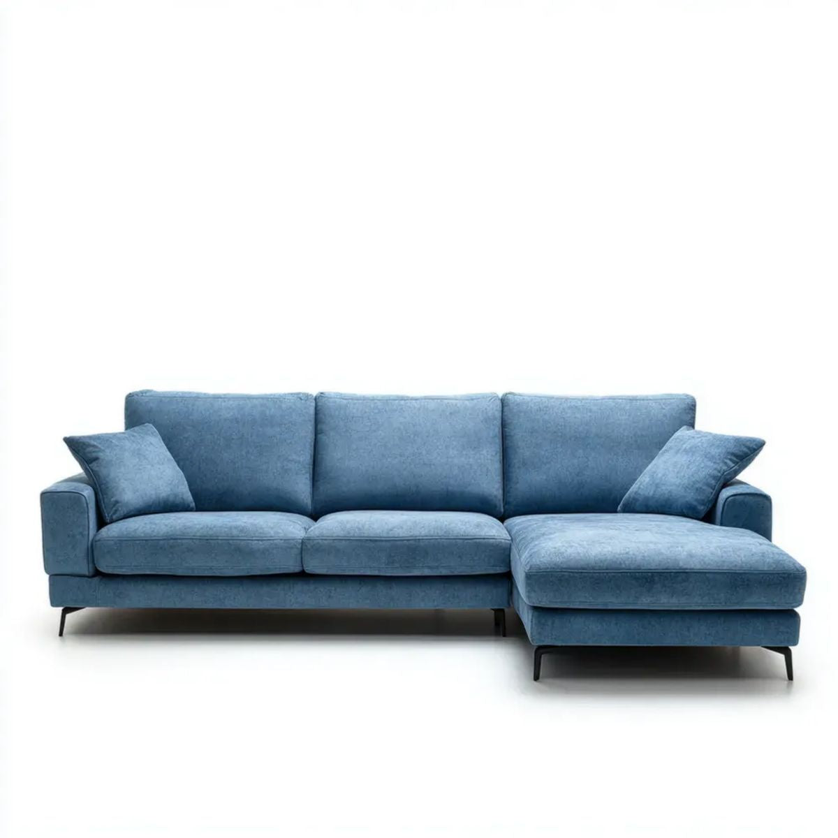 Niebieska sofa narożna z prawostronnym szezlongiem, tapicerka poliestrowa, 280 × 165 × 85 cm