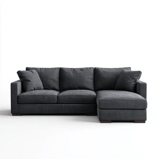 Grafitowa sofa narożna z prawostronnym szezlongiem, tkanina poliestrowa, 250 × 160 × 85 cm