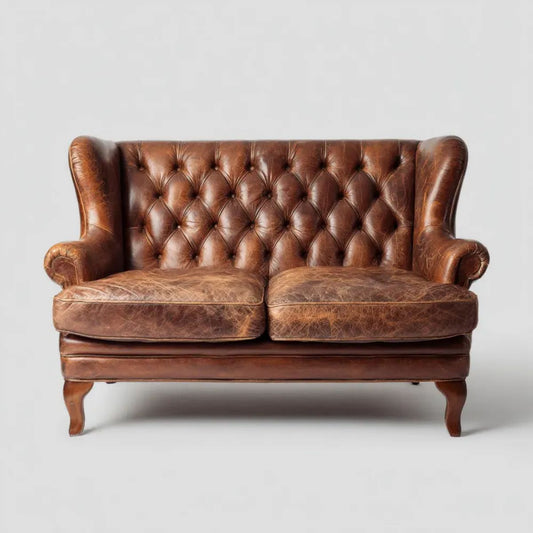 Dwuosobowa sofa Chesterfield brązowa ze skóry PU 145 x 90 x 105 cm