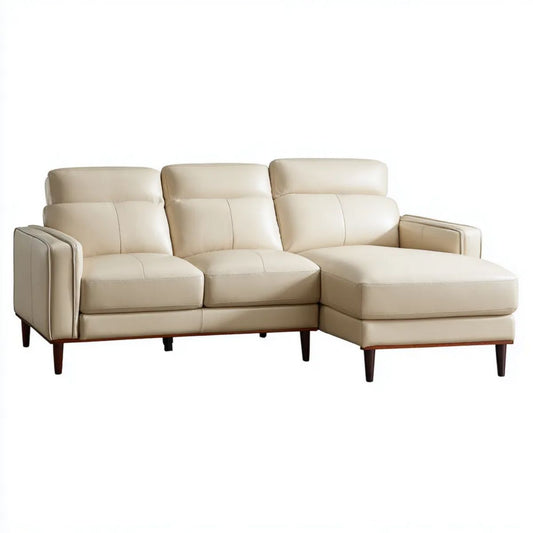 Kremowa sofa narożna tapicerowana PU z prawostronnym szezlongiem 250 × 160 × 90 cm