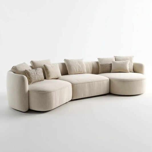 Półokrągła sofa modułowa 3-osobowa z tapicerką poliestrową, kremowo-beżowa, 330 x 130 x 78 cm