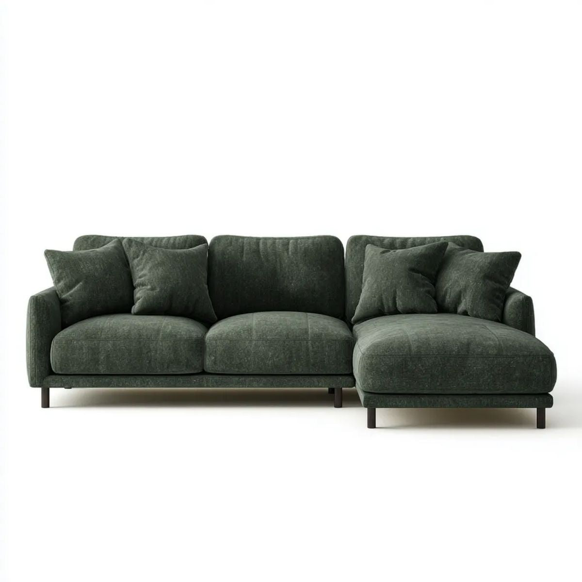 3-osobowa sofa narożna w kształcie L z tapicerką poliestrową, prawostronnym szezlongiem, ciemnozielona/czarna, 280 × 160 × 85 cm