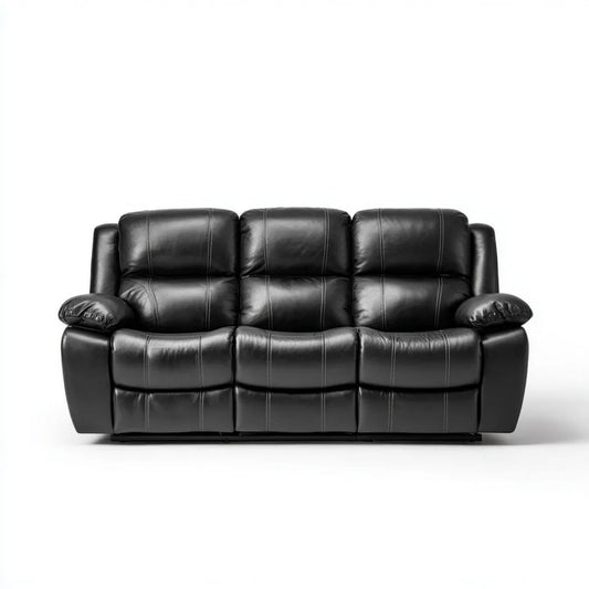 Sofa 3-osobowa czarna z tapicerką ze skóry syntetycznej PU, 210 x 95 x 100 cm