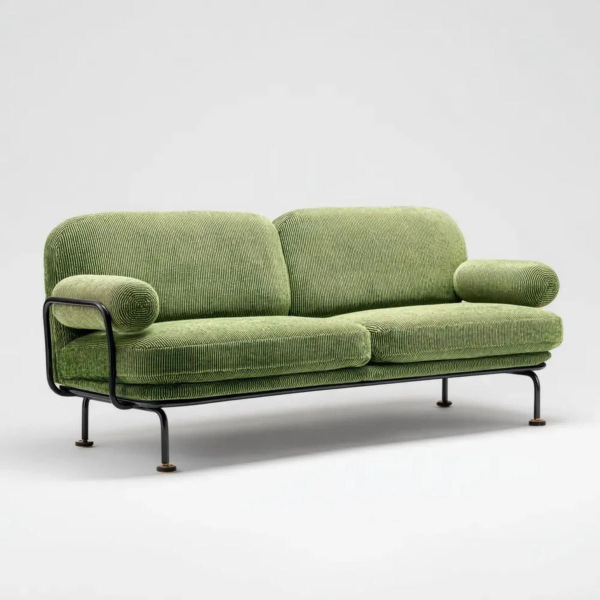 Zielona sofa dwuosobowa z tkaniny sztruksowej na stalowych nogach 180 x 85 x 78 cm