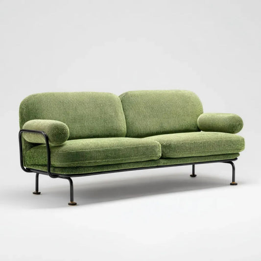 Zielona sofa dwuosobowa z tkaniny sztruksowej na stalowych nogach 180 x 85 x 78 cm