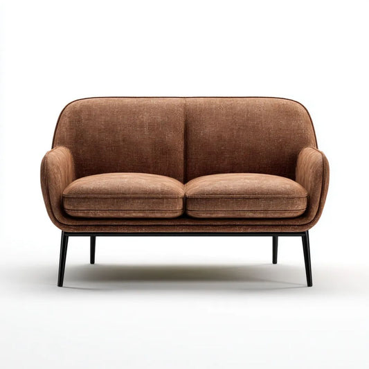 Brązowa sofa dwuosobowa z aksamitu poliestrowego 140 x 80 x 78 cm, zaokrąglona