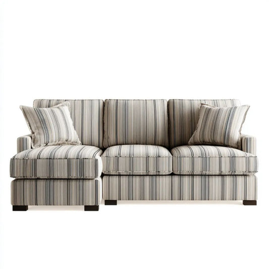 Sofa trzyosobowa z tapicerką poliestrową beżowo-szaro-czarna, 250 × 95 × 90 cm
